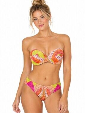 Echo Design Havana Geo Underwire Strapless Top Matching Bikini Bottom Small NEW